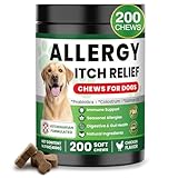 Dog Allergy Relief Chews, Supplement with Probiotics Vitamins, Itchy Skin Relief to Support Seasonal Allergy and Healthy Immune System, Skin and Coat Allergies,Itching & Paw Licking, 200 Soft Treats