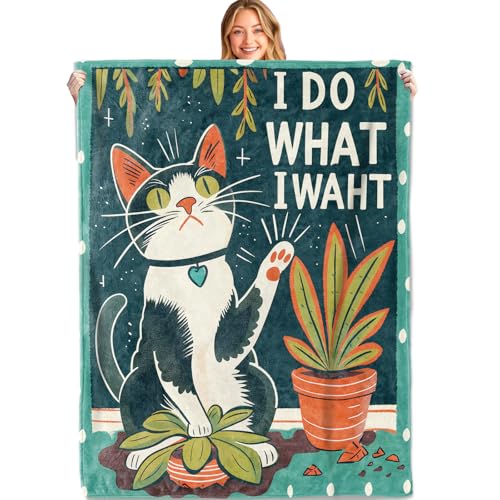 MIEPOS Funny Cat Throw Blanket, 50x60in, Soft, Lightweight Flannel,Retro Cartoon