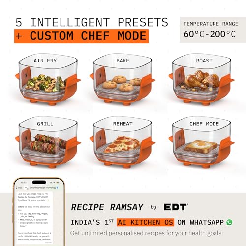 Image of EDT Luma ZERO COATING PureGlass Air Fryer Oven | 2.5L + 4.5L Dual Bowl | NutriRetain | 6-in-1 Multi Function | 100% Toxin Free No Ceramic, PFAS, PTFE, PFOA | 1500W (Origin Orange)