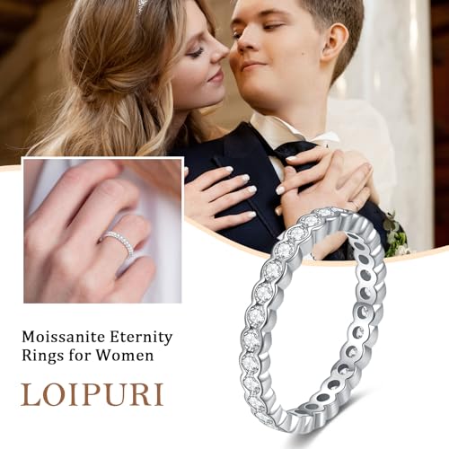 Eternity Band Rings for Women, D Color VVS1 Clarity Moissanite Stackable Rings for Women, White Gold Wedding Bands Bezel Setting, Promise Travel Engagement Anniversary Size 5-10 6