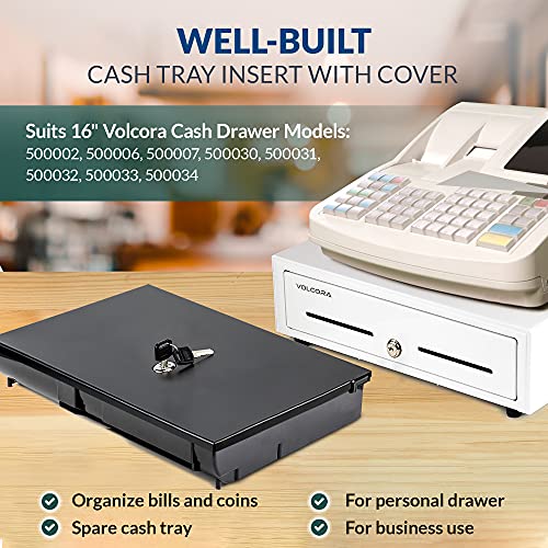Cash Drawer Tray With Locking Cover - 14.1 X 13 X 2.5 Inch Metal Cash Lock Box With Lid - 5 Bill / 8 Coin Cash Tray Money Organizer - Fits Volcora 16” Cash Registers With Fully Removable Tray #TOP2