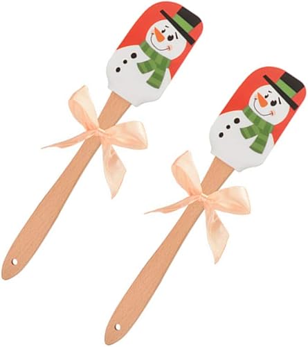 Cabilock 2 espátulas de silicona de Navidad con asas de madera, espátula para hornear, mezclar, hornear, pastel, fiesta de Navidad, vacaciones