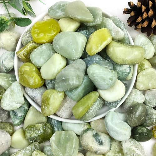 YISZM 2lbs Jade Pebbles for Plants, 1-2 Inch High Polished Natural River Rocks for Landscaping,...