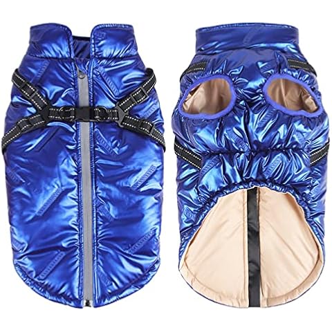 Dolahovy Waterproof Dogs Jacket Coat Winter Warm Pet Vest Windproof Reflective Dog Clothes with Harness Adjustable Puppy Cat Clothes for Small Medium Large Dogs Outdoor (Medium, Blue) Cover
