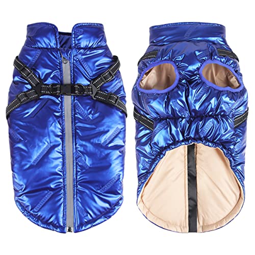 Dolahovy Veste Imperméable pour Chiens Manteau d'hiver Chaud pour Animaux de Compagnie avec Harnais Vêtements de Chiot Réglables pour Petits Moyens et Grands Chiens Chat Extérieur (S, Bleu) Cover