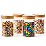 EZOWare 4 Piece Glass Airtight Jars Storage Canister Container Set with Bamboo Lid for Kitchen, Bathroom (46 Fl OZ)