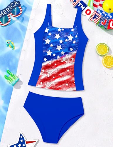 Image of Girls Tankini Swimsuit Solid Color Blocking Two Piece Bathing Suit Ruched Slimming Teen Girls' Swimwear for 9-18Years