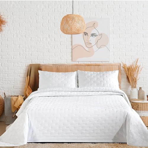 BESCH Colcha Boutis para Primavera y Verano Bicolor Reversible Liso Extra Suave + 2 Funda Cojin 50x70 cm - Colcha Ligera Entretiempo (Cama 150, 240x260cm)