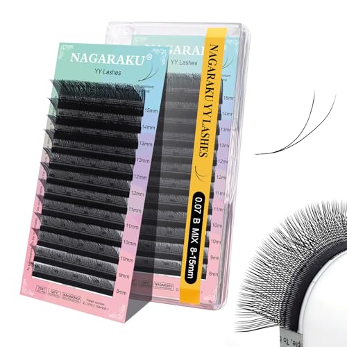 NAGARAKU YY Lash Extensions 0.07 B 8-15mm Mix 4D Premade Fans Matte Black