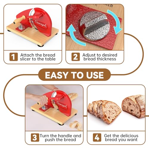 Image of vanerepok Upgrade Manual Bread Slicer for Homemade Sourdough Bread, Classic Hand Crank Home Bread Slicer With Scale Line and Steel Fence, Sharp Blade, Adjustable Width for Homemade & Commercial Use