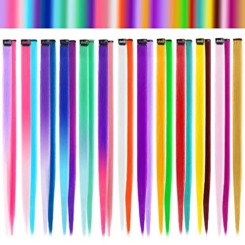 25 Pcs Colored Hair Extensions, Ladyamz Colorful Party Highlights Multi-Colors Clip In Hair Extensions, Rainbow Hair Synthetic Hairpieces For Girls Women Kids Gift Doll Hair Pieces Party Favor(22 In) #TOP2