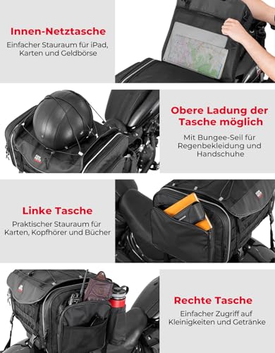 KEMIMOTO Motorrad Tasche 35-45L, wasserdichte Motorrad Hecktasche, Große Kapazität, Erweiterbare Satteltasche, Gepäckträgertasche mit Regenhülle, Einfache Montage, Schwarz