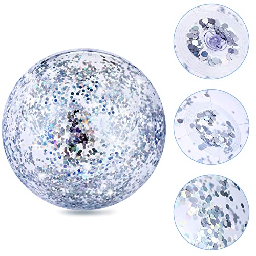 Hsei 3 Pieces Inflatable Beach Ball Glitter Beach Ball Floatable Confetti Ball For Summer Beach, Pool And Party Favor (Silver) #TOP2