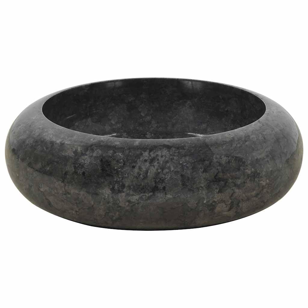 Lavabo de mármol negro de 40 x 12 cm, lavabo redondo de piedra natural para baño o baño, fregadero de diseño hecho a mano, robusto y fácil de limpiar