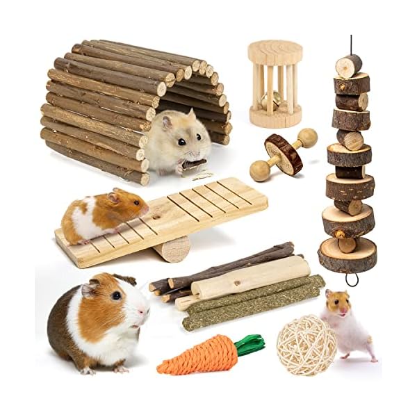 Sofier hamster, guinea pig toys accessories natural chews for teeth rabbit bunny rat chinchilla hideout ball apple wood timothy hay sticks