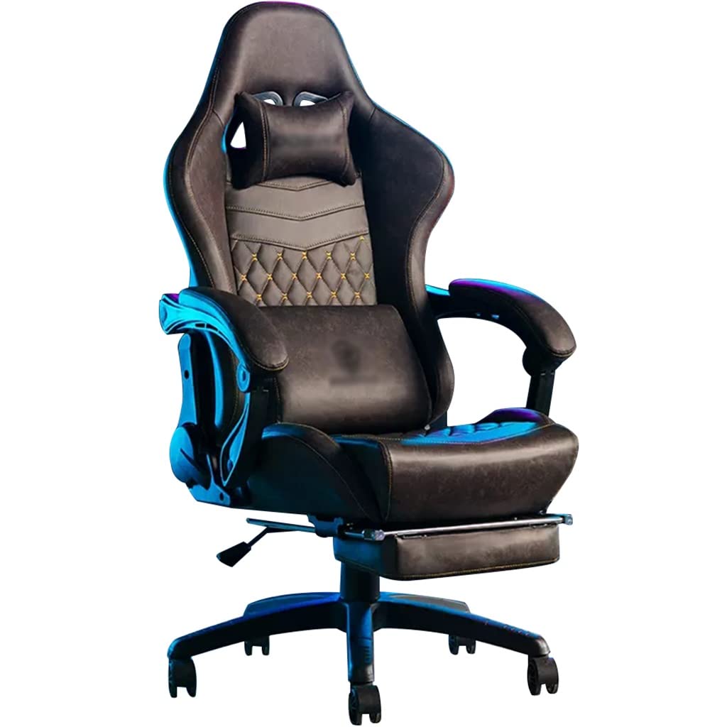 Poltrona da Gaming con Poggiapiedi Comfort Sedentario Ergonomico Sedia Gaming, Home Lift Girevole Poltrona Racing, Portata 200 Kg/440,9 Libbre (Color : Dark Brown, S : 123-131 * 40cm)