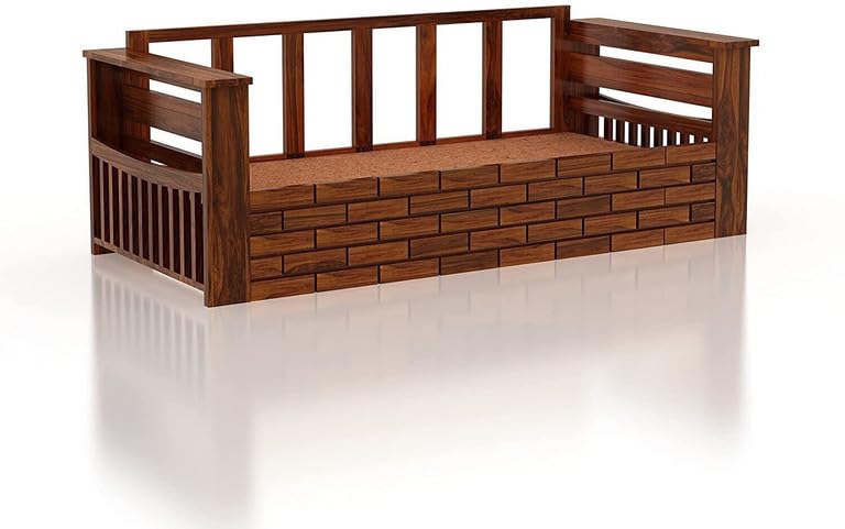Image of Solid Sheesham Wood Sofa Cum Bed 3 Seater | Wooden Foldable Double Bed for Living Room with Headboard & Storage | Bed Cum Sofa with Mattress for Bedroom Furniture (Honey Finish)