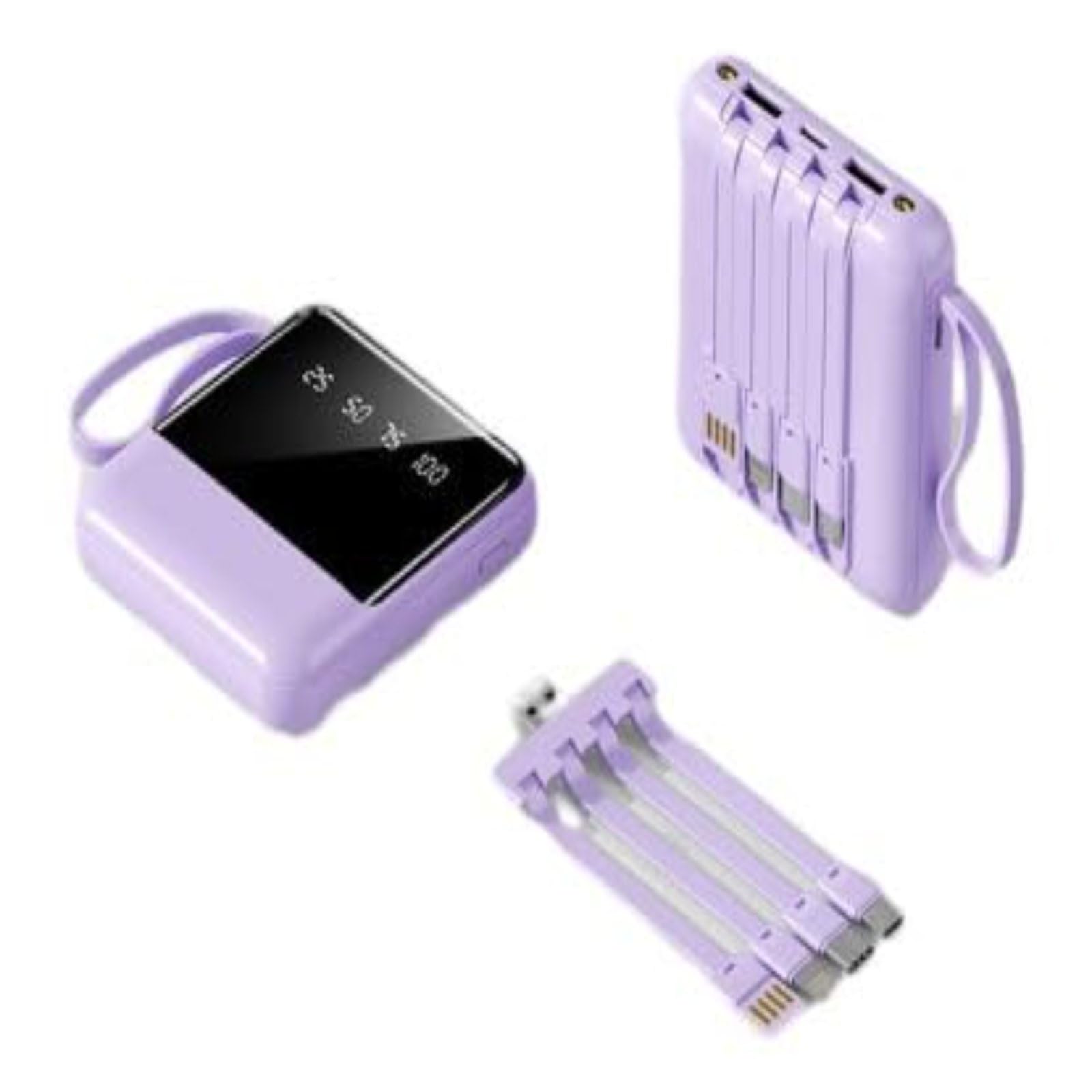 Batería Externa Gran Capacidad 20000Mah 5V 2A con Pantalla LED Power Bank Mini Batería Portátil Compacta 4 Salidas Y 3 Entradas Compatible con Teléfonos Móviles Y Tabletas,Púrpura