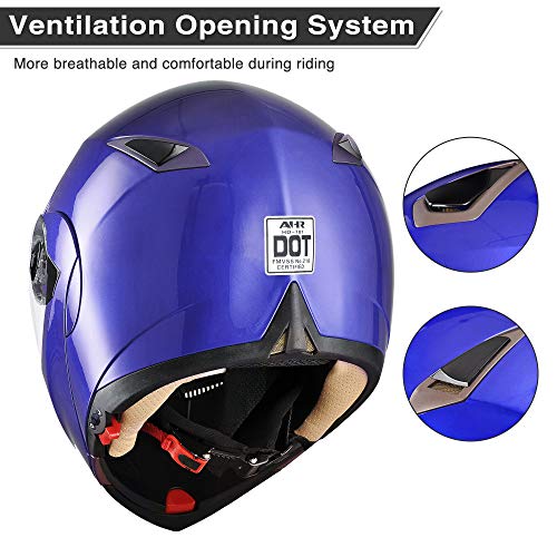 Ahr Motorcycle Helmet Dual Visor Modular Flip Up Full Face Helmet Dot Approved Helmet Run-M For Adult Motorbike Street Bike Moped Racing (Blue, M) #TOP6