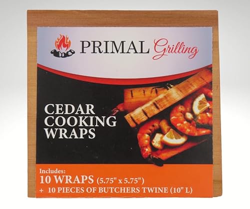 Primal Grilling Cedar Cooking Wraps, 6 x 6 inches, 10 Wraps with Butcher Twine