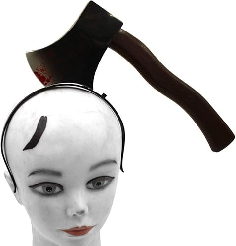 Miniatura 5 de NUOBESTY Diadema con cuchillo de Halloween, hacha a través de la cabeza, accesorios de disfraz de zombis, cuchillo falso sangrante, diadema horrible