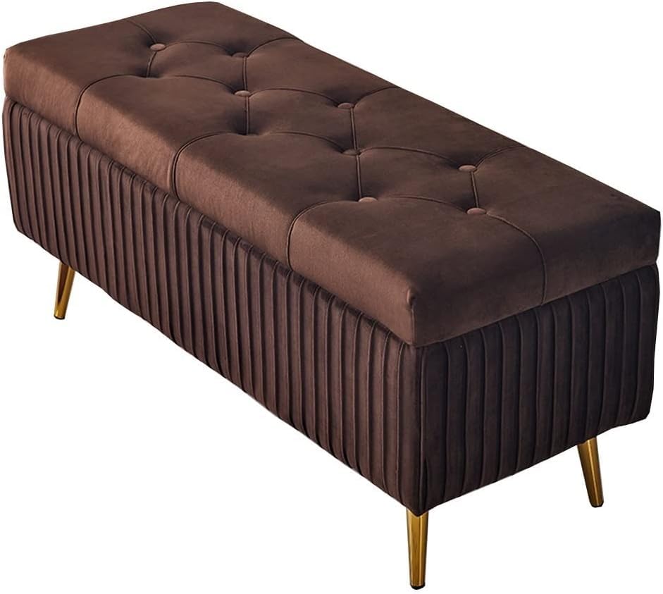 Pouf de salon touffeté marron haut de gamme avec coffre de rangement robuste