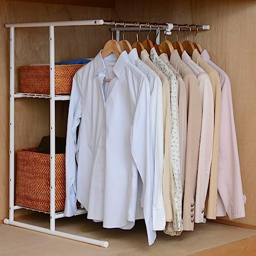 YAMAZEN OSM-2T(IV) Closet Hanger Rack with Shelf (Width 46-76) Ivory
