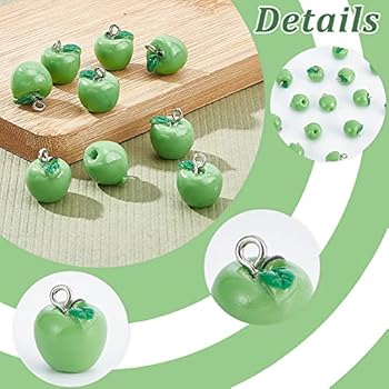 CHGCRAFT Lot De 30 Pendentifs Fruits En Résine Verte | 15x12mm, Boucle Suspension - Pour Bijoux DIY, Porte-clés