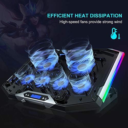 TopMate C11 Laptop Cooling Pad RGB Gaming Notebook Cooler, Laptop Fan Stand Adjustable Height with 6 Quiet Fans and Phone Holder, Computer Chill Mat, for 15.6-17.3 Inch Laptops - Blue LED Light