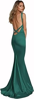 Backless Mermaid Prom Gowns Satin Bridesmaid Dresses for Women V Neck Formal Wedding Party Dress Teal