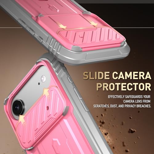 Image of Poetic for iPhone Air Case with Camera Control Capture Button, [Slide Camera Cover] [Built-in Stand] [Built-in Screen Protector] Full-Body Rugged Phone Case for iPhone 17 Air 6.5 inch, Pink