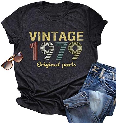Vintage 1979 Rock Music T Shirt Tops for Women 40 Birthday Gift Short Sleeve Casual Tees Cute Letter Graphic T-Shirt