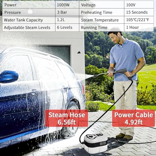 Image of Portable Steam Cleaner, 2500W Pressurized Handheld Steam Cleaner with 1.2L Water Tank, 6 Levels Steam Output, Cleaning Steamer for Cleaning Home Furniture, Bathroom, Car Detailing (Red)
