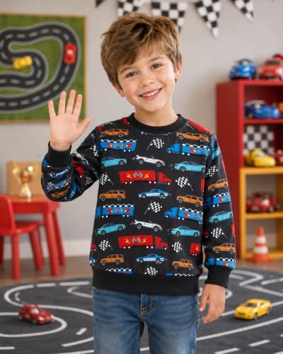 Image of Akyzic Toddler Boys Sweatshirts Cotton Crewneck Truck Shirt Dinosaur Long Sleeve Pullover Tops Tees 2-8T