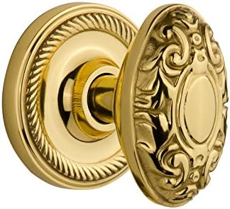 Victorian Door Knob With Rope Rosette - Solid Forged Brass Antique Brass Finish, Nostalgic Warehouse