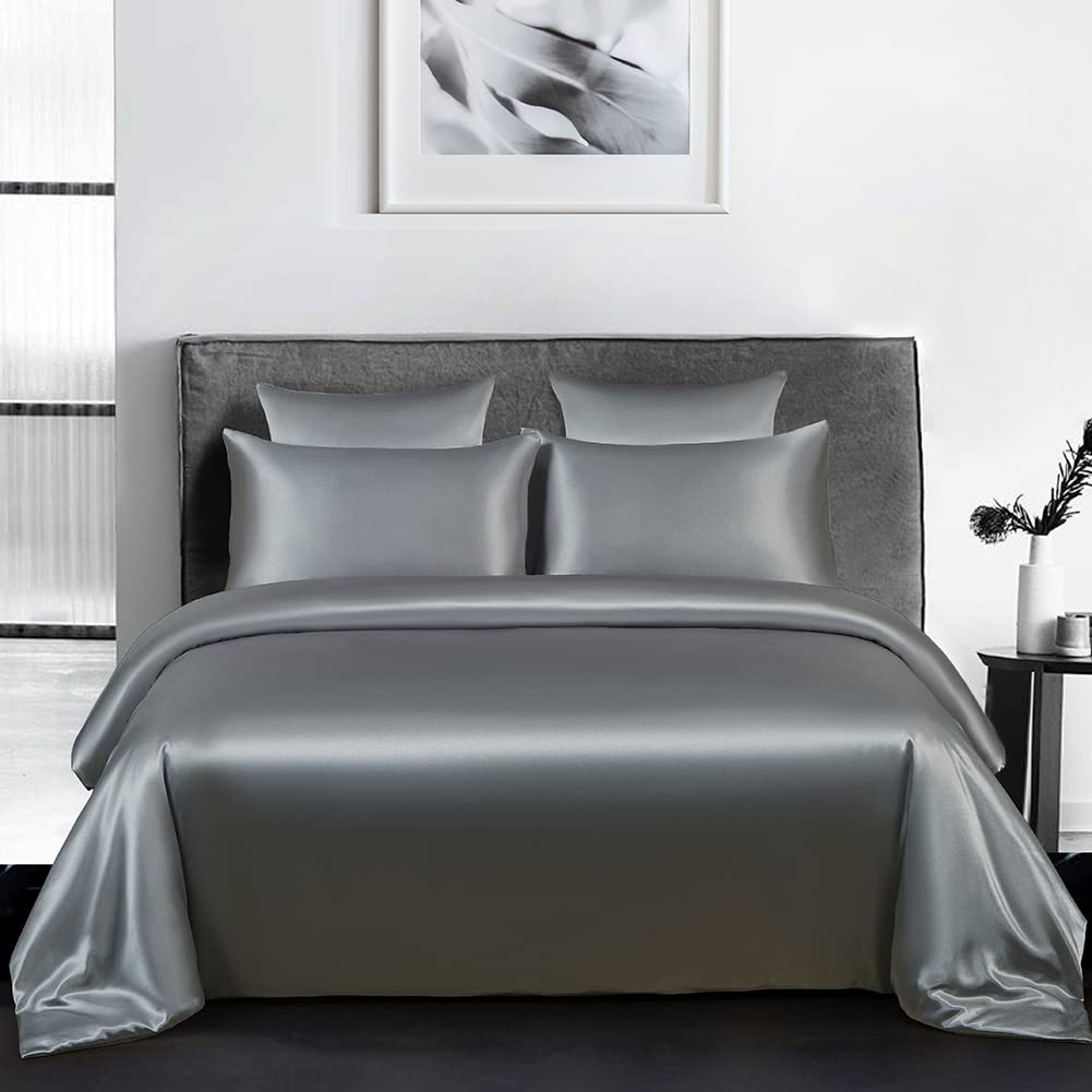 Housse de couette et deux taies coton (240 x 220 cm) Kanpur Grise