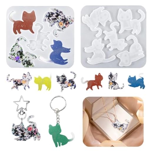 Koonafy Molde de silicona con colgante de gatito, moldes de resina epoxi, colgante de gato, moldes de silicona, varias posturas de fundición de animales, fabricación de aretes hechos a mano