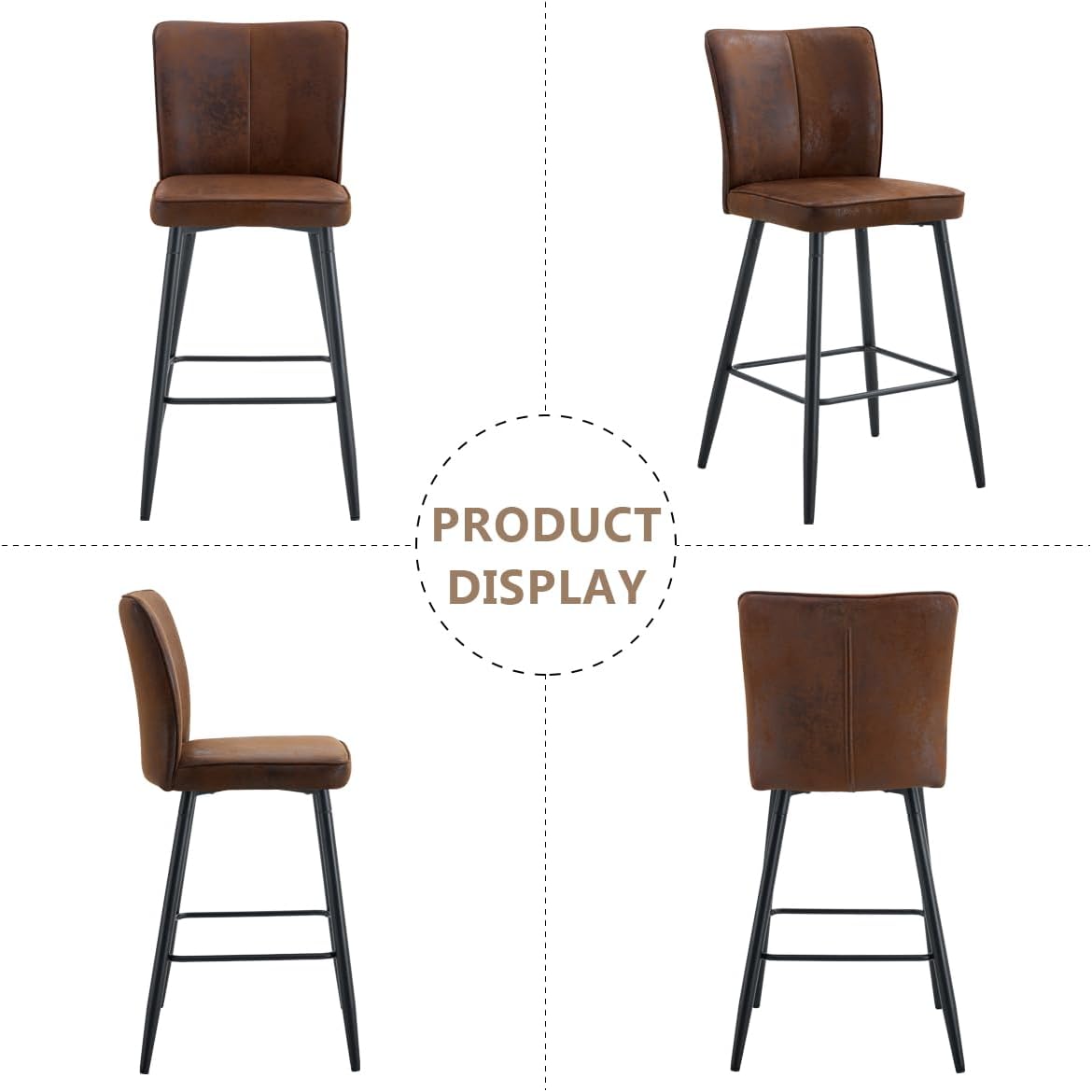 Counter Height Bar Stools Set of 4,27''Kitchen Island Stools with Back,Brown Barstools with Sturdy Metal Legs,Modern Bar Stools Ideal for Kitchen Island Pub Cafe(Fabric-Brown)