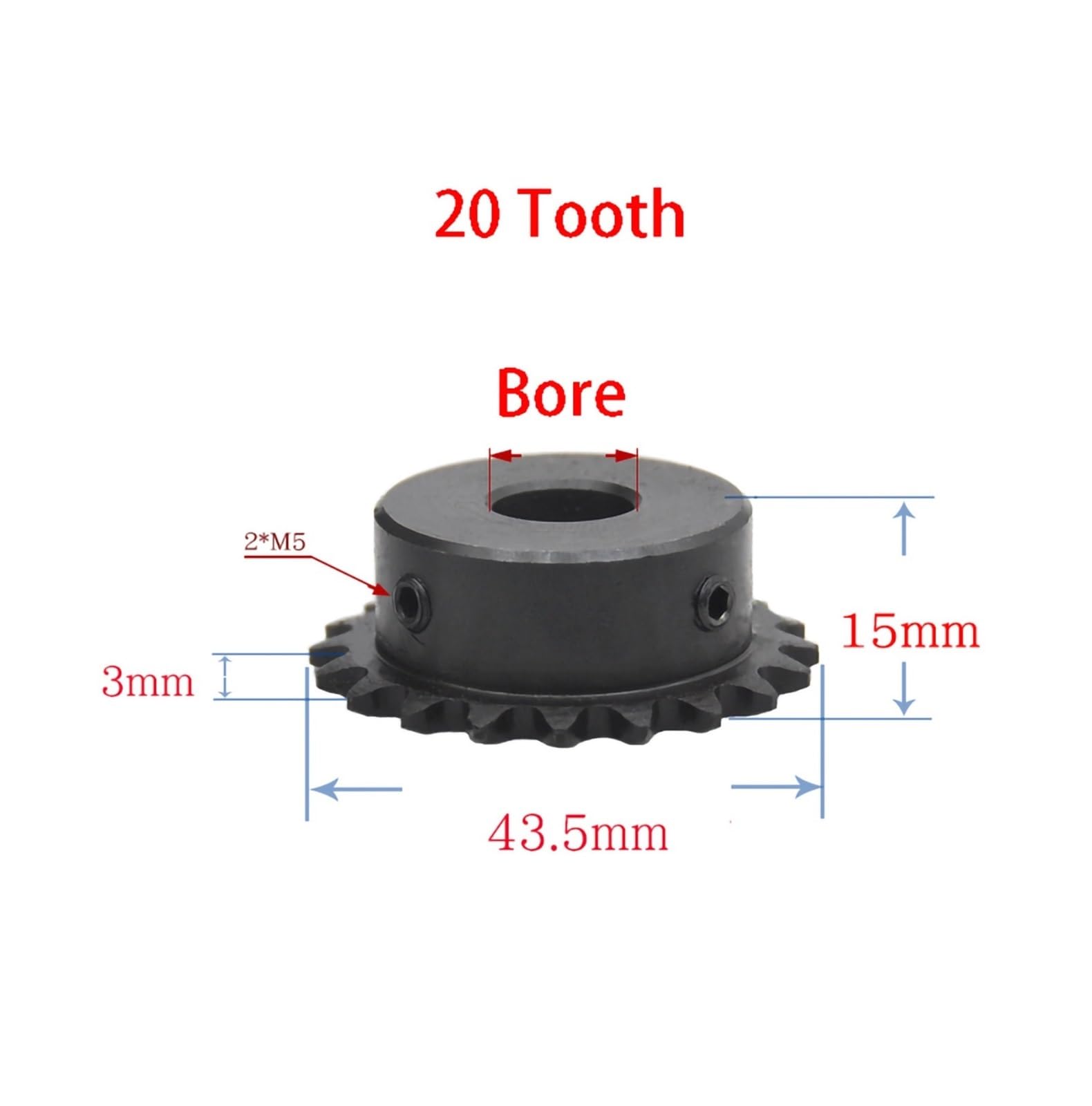 Bevel Gear Pinion Hardware Mechanical 04C Chain Gear 20-25 Tooth 12mm Keyway Bore 45# Steel Industrial Sprocket Wheel Motor Chain Drive Sprocket(20 Teeth)