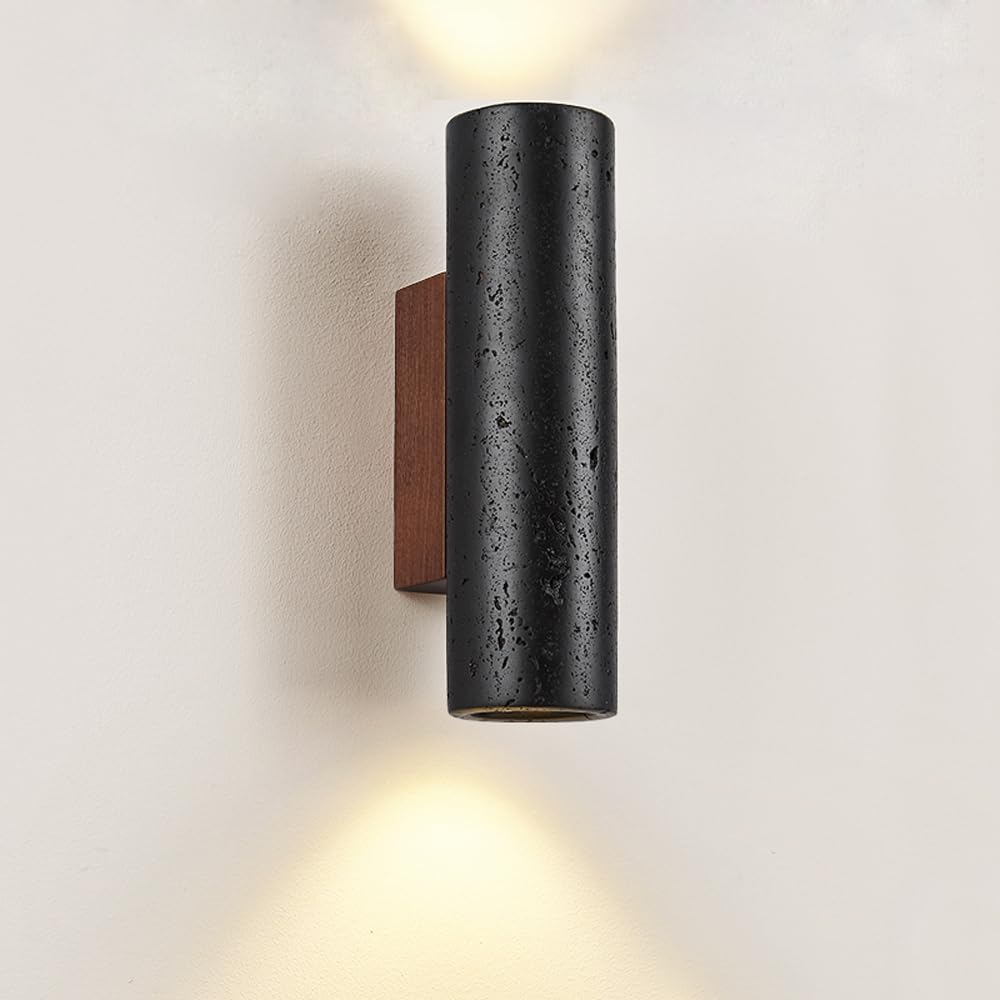 HEBXMF Cylindrical Indoor Wall Light, Modern Up Down Lighting Wall Sconce,Natural Black Travertine Wall Lamp, Stairway Bedroom Hallway Decorative Lighting Fixtures