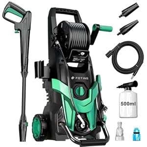 2026NEW Pressure Power Washers, Flow Rate:420 l/h, Pressure:max.145 bar, Area Coverage: 50㎡/h, with Hose Reel, Foam Cannon & Adjustable 6-in-1 Nozzles, Jet Washer for Fences, Cars, Patios and Driveway