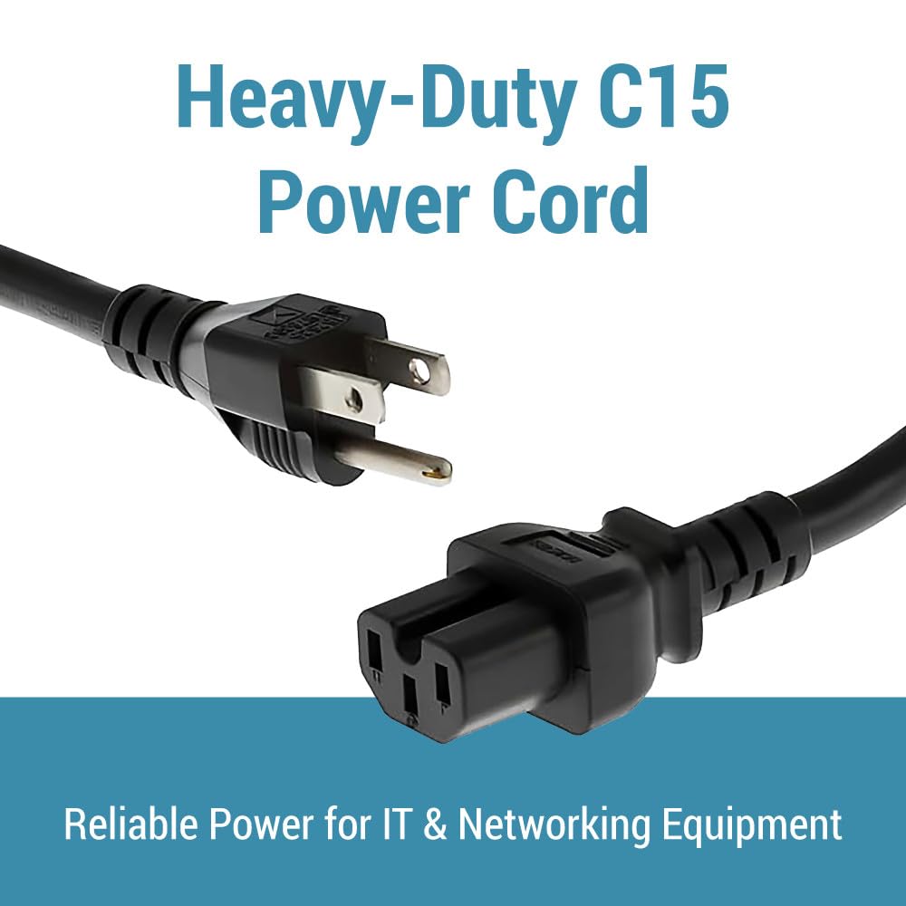 CablesAndKits - Cable de alimentación AC 3 pines 3 m - 15A 125V - 5-15P a C15 - Cable de extensión resistente 14AWG - Ideal para el hogar, la oficina y los dispositivos electrónicos