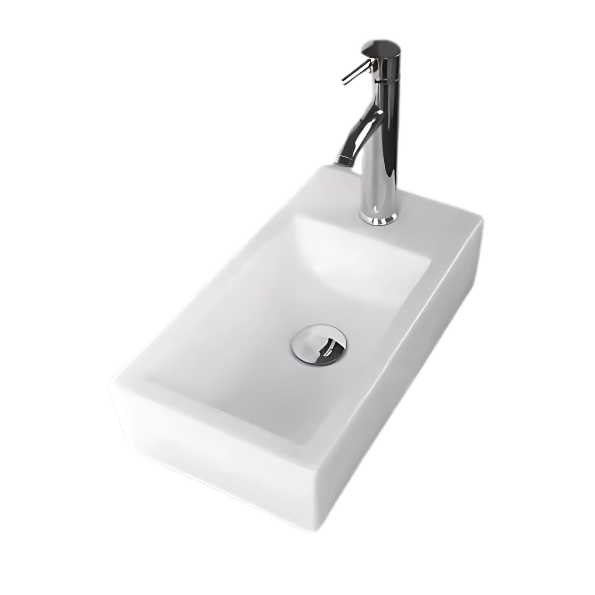 Home Supplies Modern Bathroom Cloakroom Basin Sink, Counter Top Space Saving Wall Hung White Ceramic Basin for Bathroom, Vanity Cabinet (Tap On Right 10x41x21.5 (HxLxW)