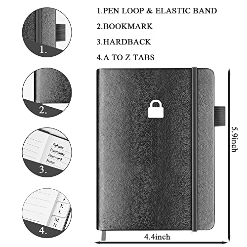 Hardcover-Passwortbuch mit alphabetischer Tabs - 11.8 x 15.5cm Internet-Passwort-Aufbewahrungsbuch, Passwort-Notizbuch für Büro oder Zuhause