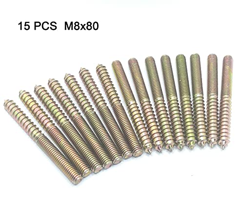 Image of Hanger Bolt M8x80 Double Headed Bolt Self-Tapping Screw for Furniture 15Pcs