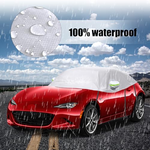 Image of Car Cover Waterproof Replacement for 2015-2024 Mazda MX-5, Sunproof Half Car Cover, Half Garage UV Resistant Half Car Cover Dustproof Snowproof Outdoor Indoor