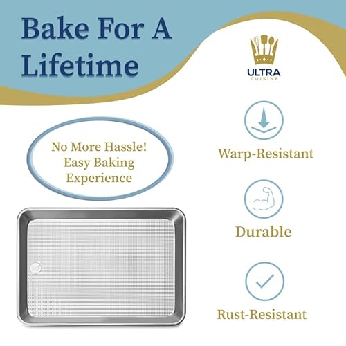 Ultra Cuisine Textured Aluminum Half Sheet Baking Pans - Baking Sheet Set Of 2 - Durable, Oven-Safe, Warp-Resistant, Easy Clean, Even Airflow - 18X13-Inch - Rimmed Baking Sheet For Baking & Roasting #TOP3