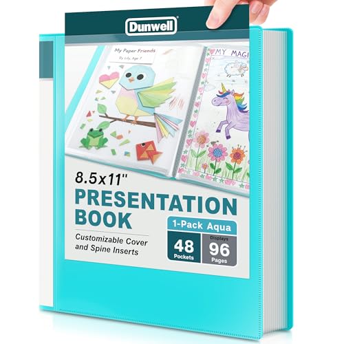 Dunwell Presentation Binder 48-Pocket Displays 96 Pages 8.5x11 Portfolio Binder with Plastic Sleeves Storage and Organizer for Documents Photos Kids Artwork Projects Recipes (Aqua)