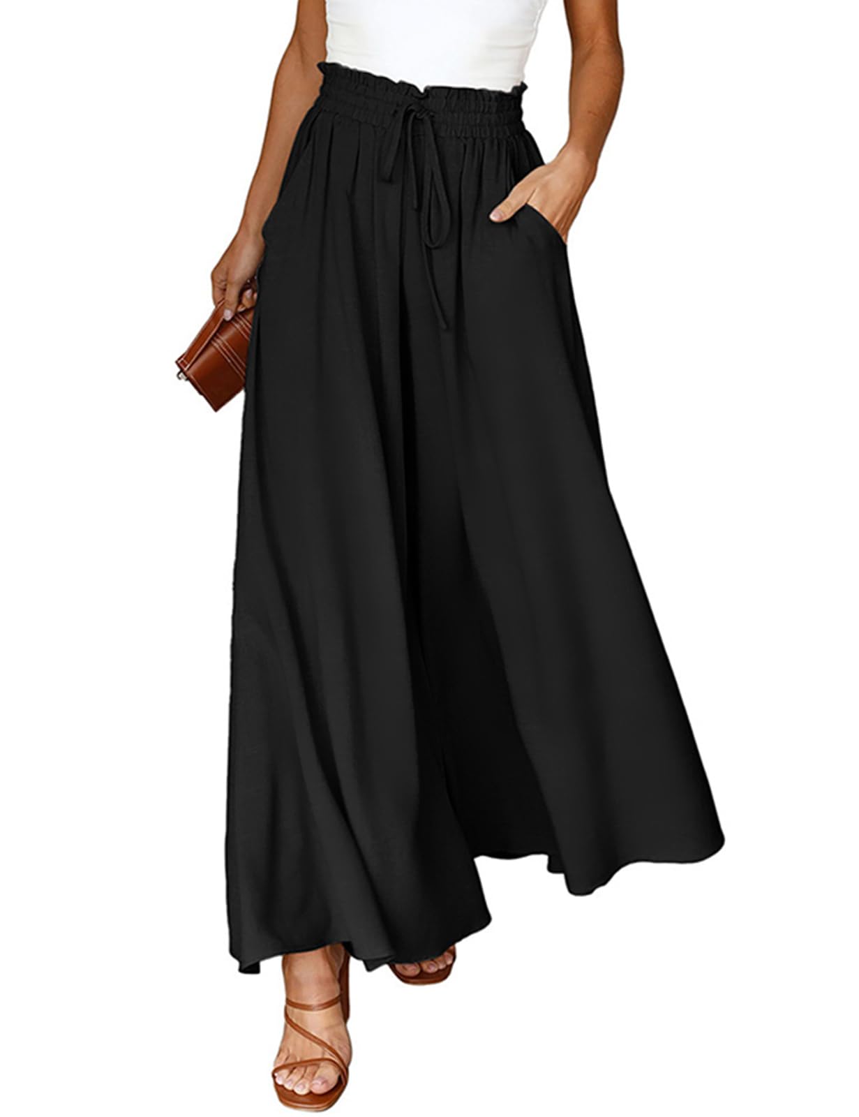 CMTOP Pantaloni Donna Estivi Casual Elastica Vita Alta Larghi Leggeri Pantaloni Eleganti Gamba Larga Pantaloni da Spiaggia con Coulisse