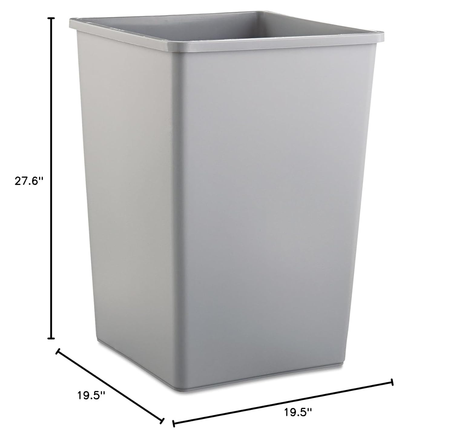 Rubbermaid Commercial Products Untouchable 35 Gal Square Trash Container Gray for Offices/Mailrooms/Classrooms/Areas of High Waste Generation